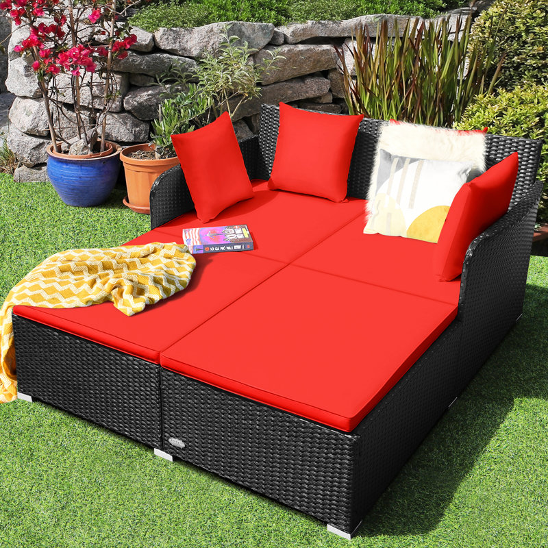Red Barrel Studio® 52'' Wide Outdoor Wicker Patio Daybed with Cushions
